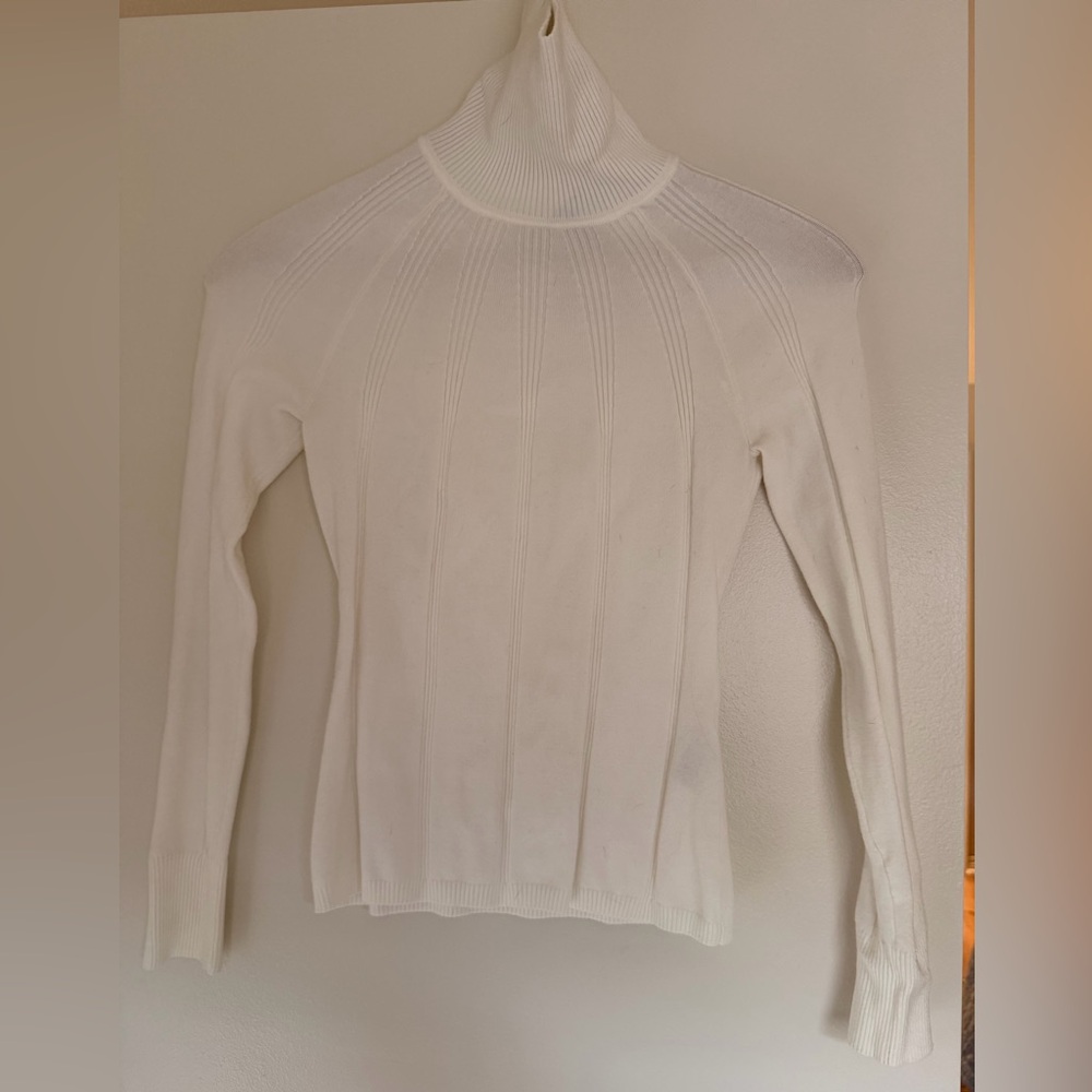 WHBM Cream Ribbed Turtleneck Sweater